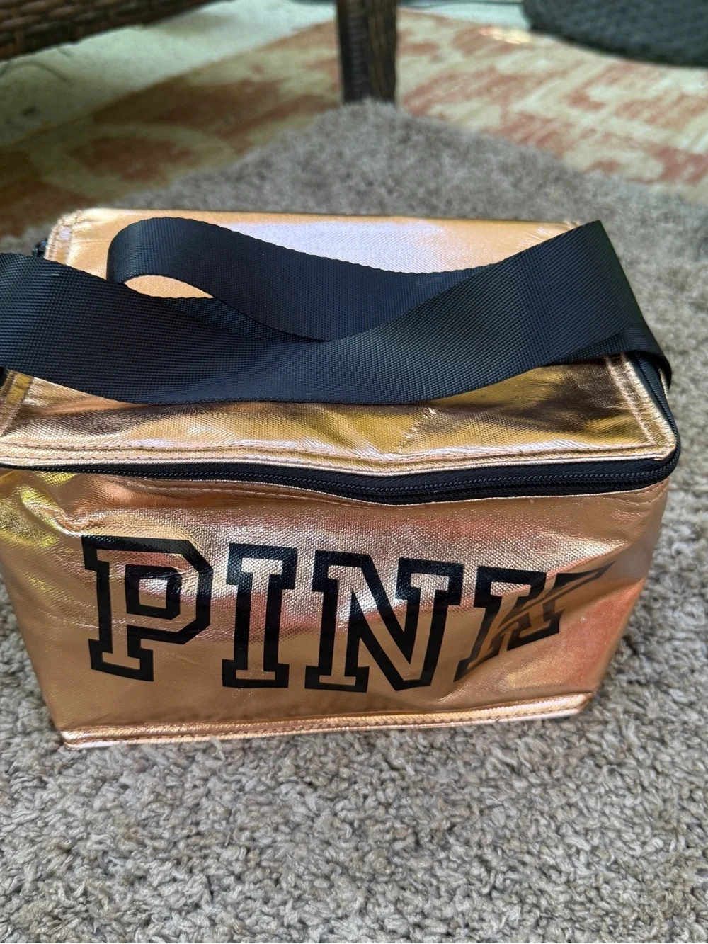 PINK Victoria's Secret Metallic Rose Cosmetic Pouch with Black Logo
